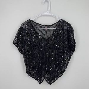 Free People Sequin Over Shirt Sheer Blouse Top Size Small